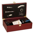 Rosewood Finish Single Wine Presentation Box with Tools & 2 Wine Glasses